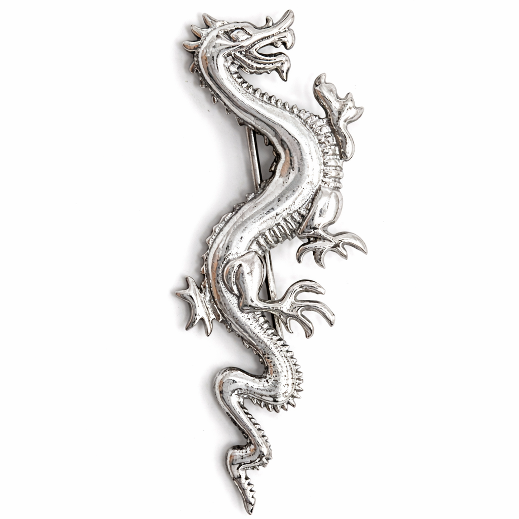 Sterling Silver Dragon Brooch Pin – Vintage Asian Style Dragon Jewelry – Approx. 2 Inch Long
