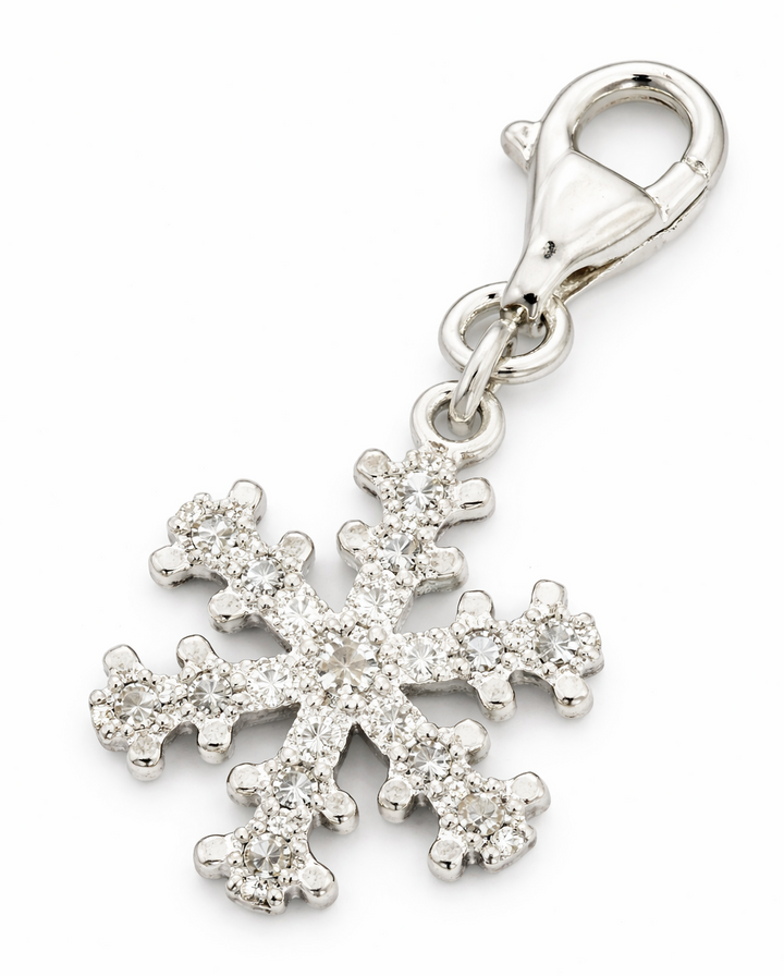 1.2 Inch Snowflake Charm with Clasp – Sterling Silver CZ Crystal Dangle Charm for Bracelets & Necklaces
