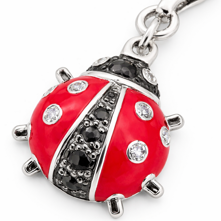 1.1 Inch Ladybug Charm with Clasp – Sterling Silver Red Enamel & CZ Dangle Charm for Bracelets & Necklaces