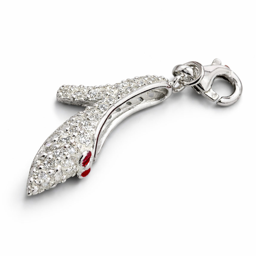 Sterling Silver High Heel Charm with CZ Stones – 1.2" Drop Pavé Stiletto Pendant with Clasp