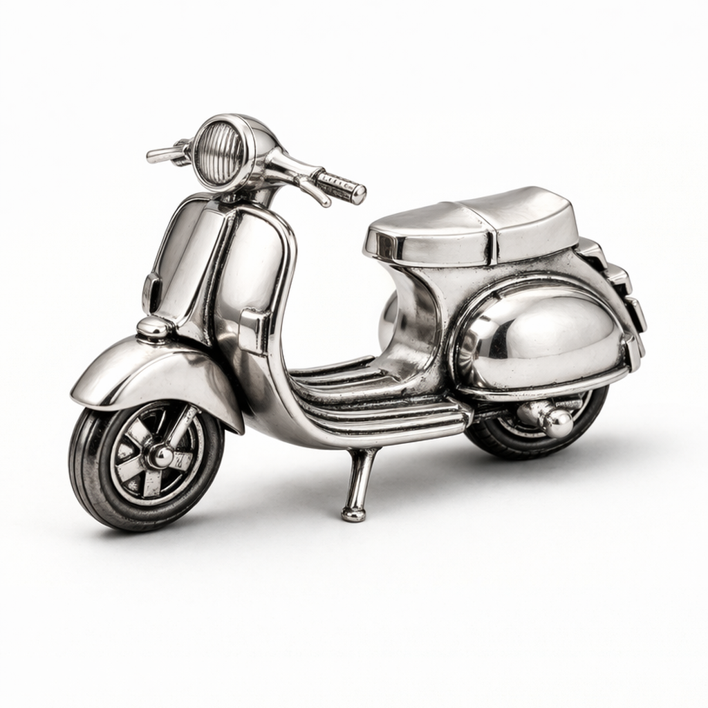 Sterling Silver Miniature Vespa Scooter – 2" Long Solid Silver Model (20.8 Grams)