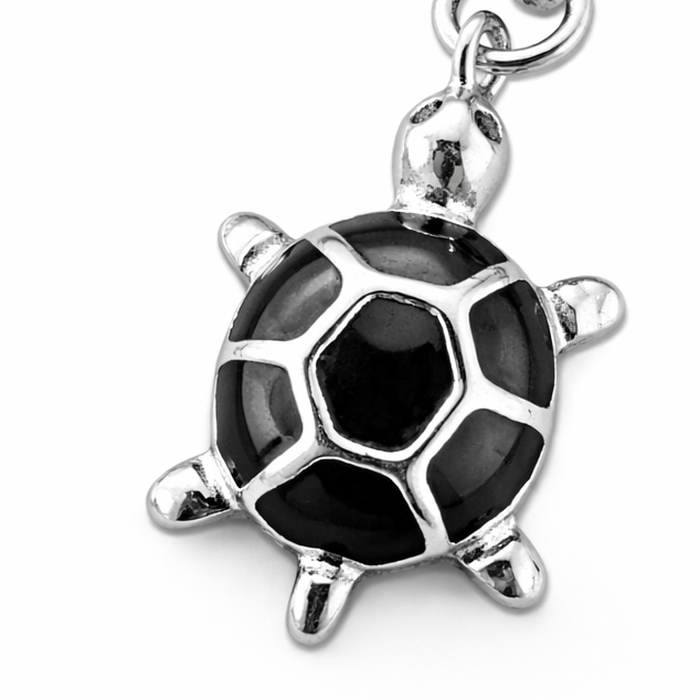 Sterling Silver Turtle Charm – Black Enamel Pendant w/ Clasp 1.15" Drop