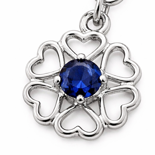Sterling Silver Heart Flower Charm – Blue Crystal Pendant w/ Clasp 1.1" Drop