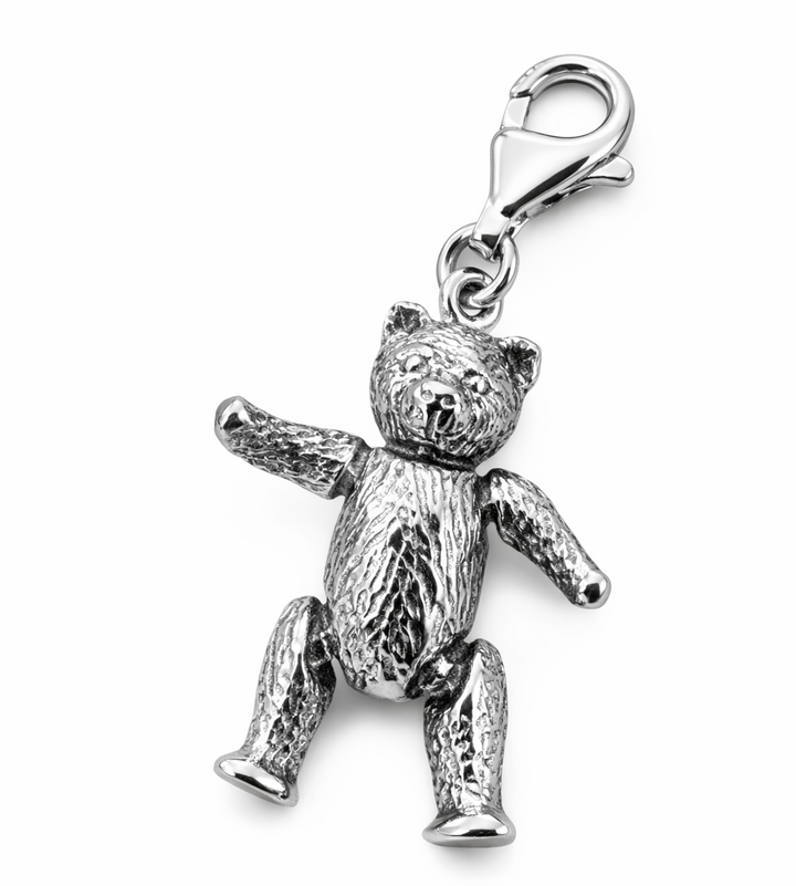 Sterling Silver Teddy Bear Charm – Moveable Pendant w/ Clasp 1.4" Drop