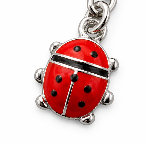 Sterling Silver Ladybug Charm – Red Enamel 1" Drop Pendant w/ Clasp