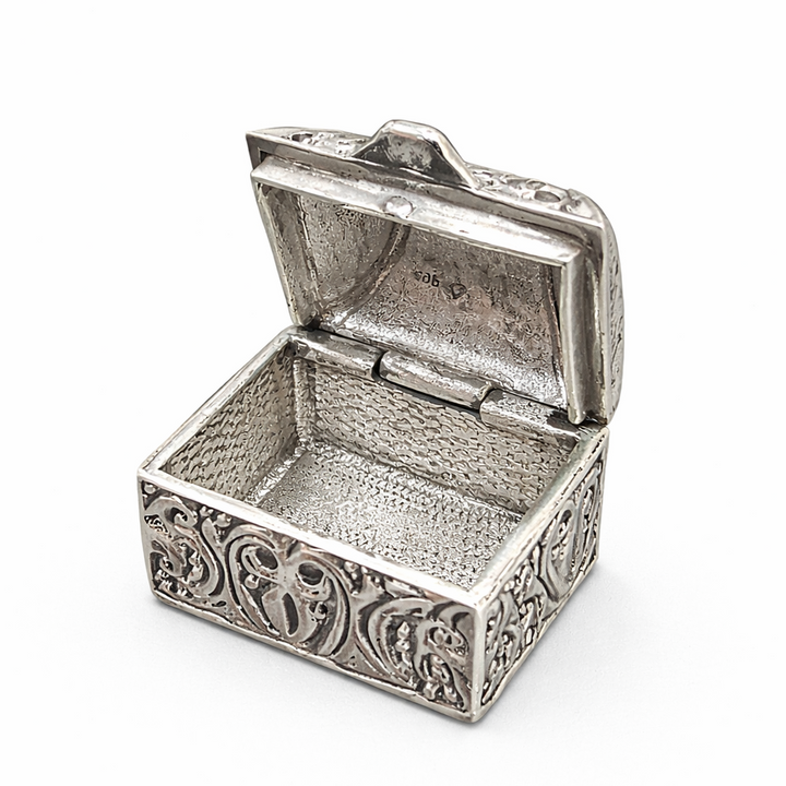 Sterling Silver Ornate Trinket Box – 25.2g, 1” Wide Decorative Keepsake Box