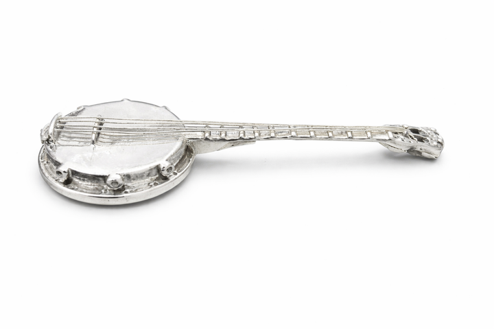 Sterling Silver Miniature Banjo – 2.7" Solid Silver Music Instrument Figurine 16.7g Vintage Style