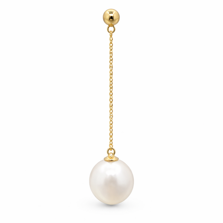 8 mm Japanese Akoya White Pearl Drop Earrings in 18K Yellow Gold