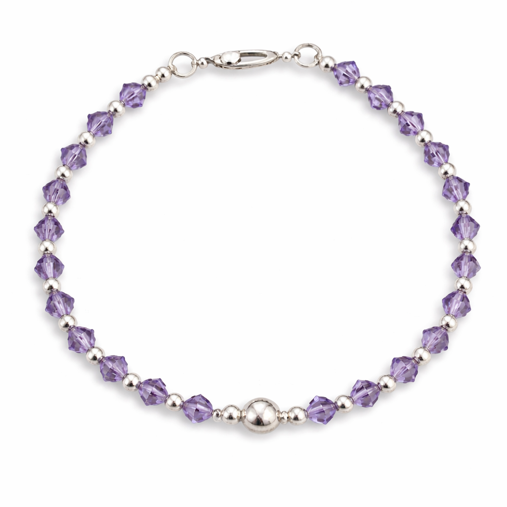 Sterling Silver and Amethyst Crystal Bracelet – 7 Inch with 24 Faceted Amethyst Stones