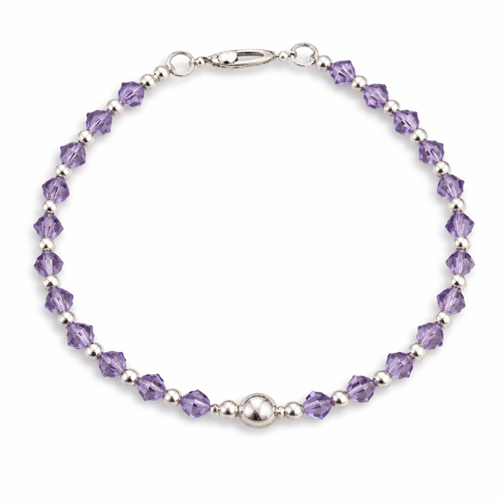 Sterling Silver and Amethyst Crystal Bracelet – 7 Inch with 24 Faceted Amethyst Stones