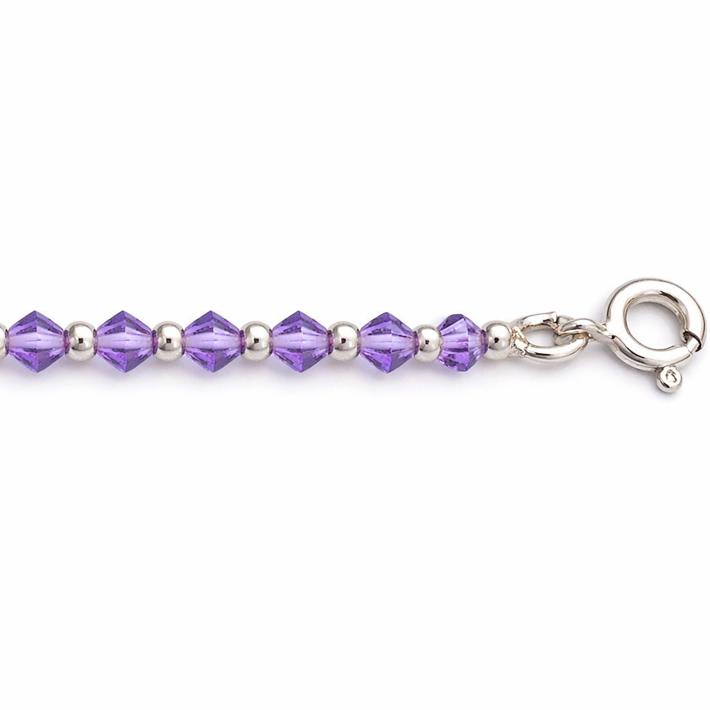 Sterling Silver and Amethyst Crystal Bracelet – 7 Inch with 24 Faceted Amethyst Stones