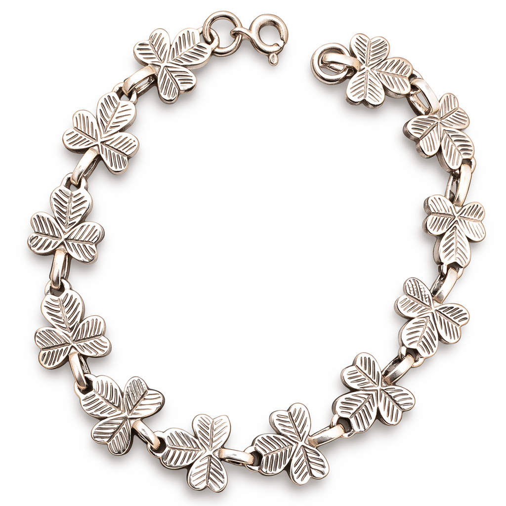 925 Sterling Silver Three-Leaf Clover Bracelet – Lucky Shamrock Bracelet – 7.75 Inch Silver Bracelet