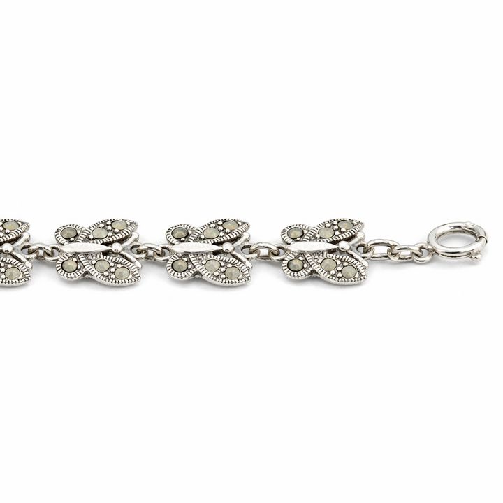 Sterling Silver Marcasite Butterfly Link Bracelet – Vintage Style 7 1/4 Inch Bracelet