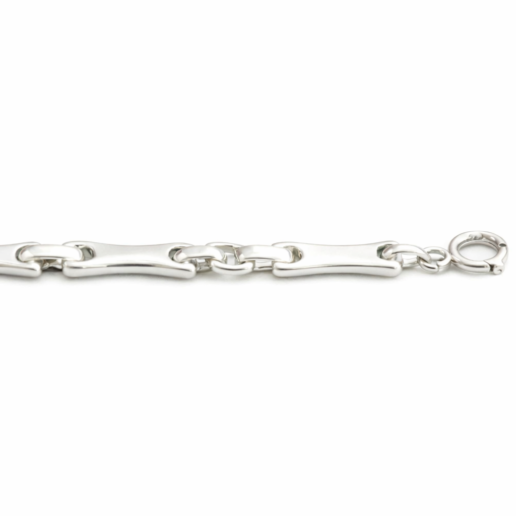 Sterling Silver Polished Curved Link Bracelet – Classic 8 Inch Modern Chain Bracelet