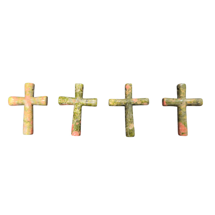 Natural Unakite Cross Pendant 1.6 Inch – Green And Pink Gemstone Cross With Top Hole – Carved Unakite Stone Pendant