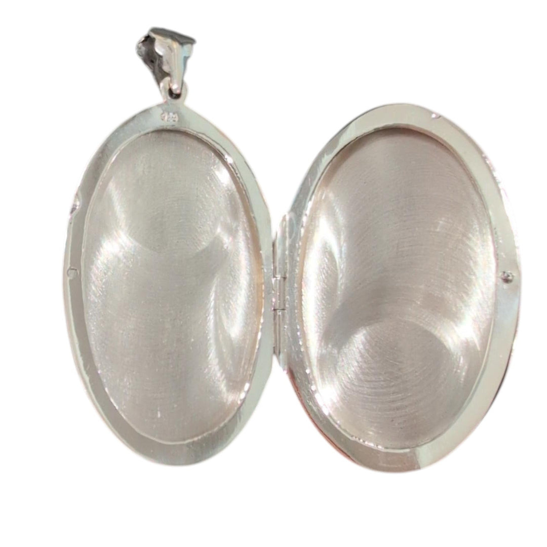 Sterling Silver Oval Photo Locket Pendant – 2.25 Inch Polished Finish Opening Locket with Bail