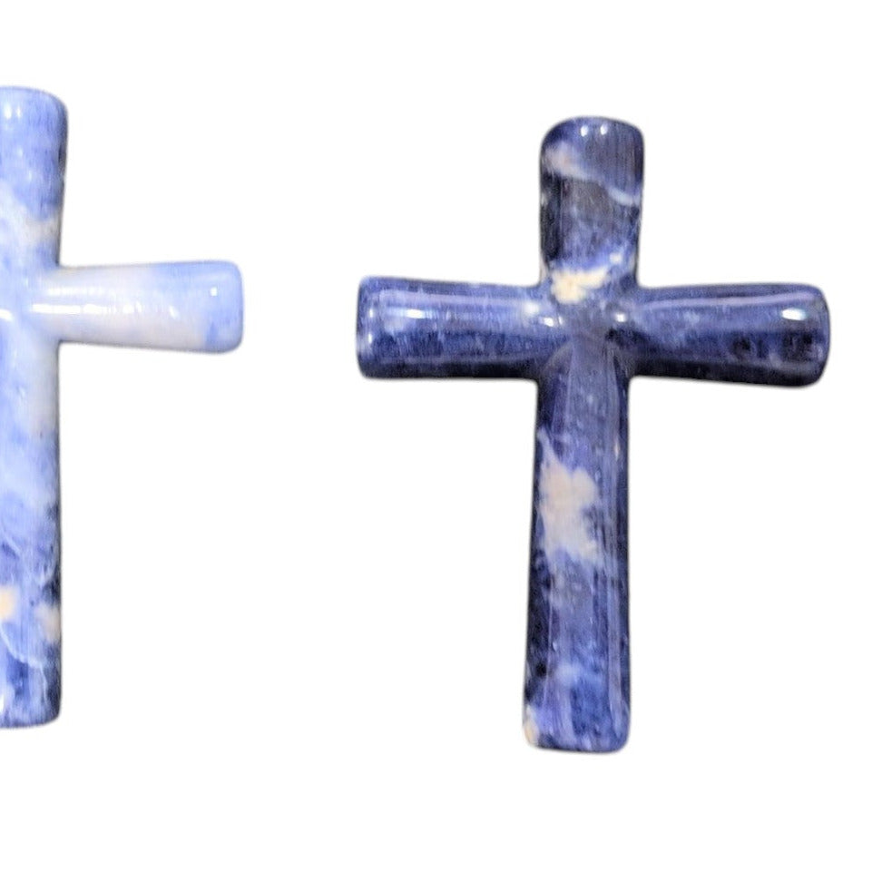 Natural Sodalite Cross Pendant 1.6 Inch – Blue Gemstone Cross With Top Hole – Carved Sodalite Jewelry Pendant