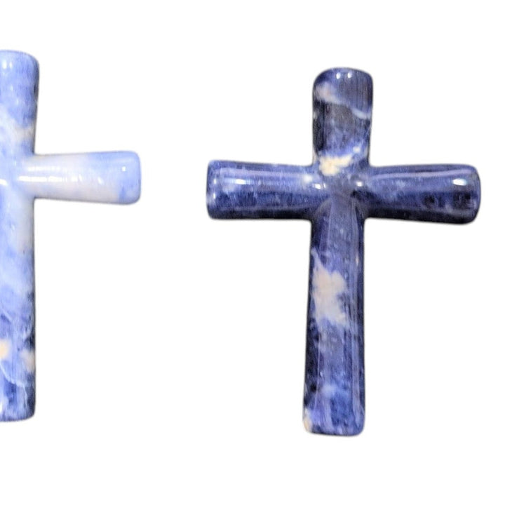 Natural Sodalite Cross Pendant 1.6 Inch – Blue Gemstone Cross With Top Hole – Carved Sodalite Jewelry Pendant