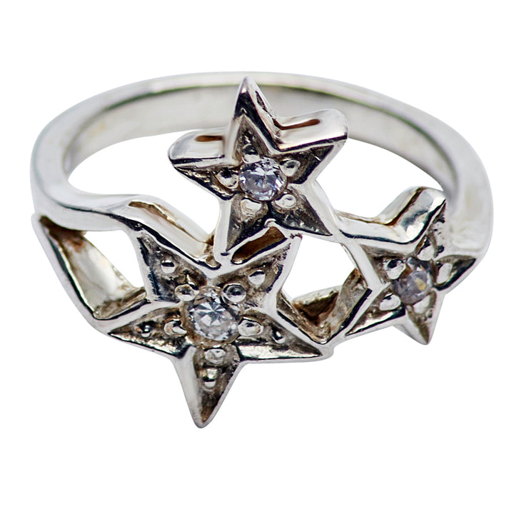Sterling Silver Triple Shooting Star Ring with Clear Cubic Zirconia