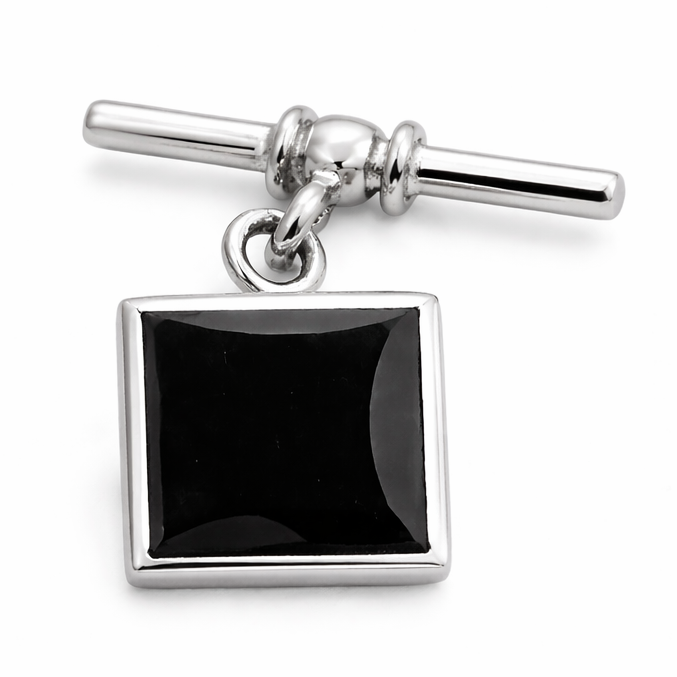 Sterling Silver Black Onyx Chain Link Cufflinks – 0.525 Inch Square