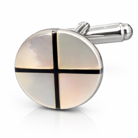 Sterling Silver Mother of Pearl Cross Cufflinks – 0.50 Inch Diameter