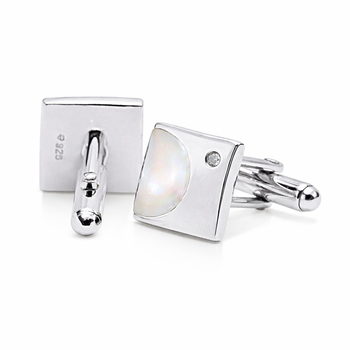 Sterling Silver Mother of Pearl Half-Moon Cufflinks – 0.50 Inch
