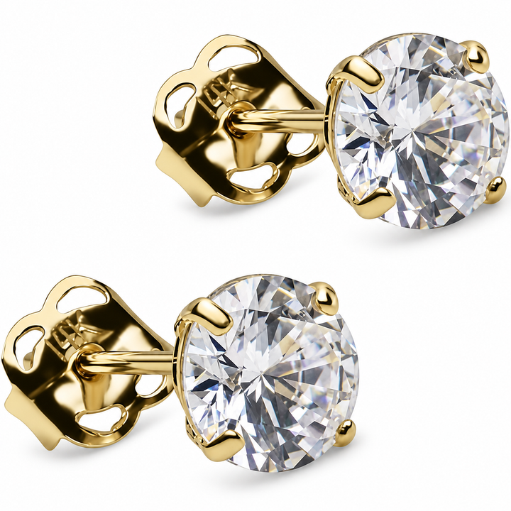 5 mm Clear Cubic Zirconia Stud Earrings in Solid 14K Yellow Gold – Classic Round Solitaire Earrings