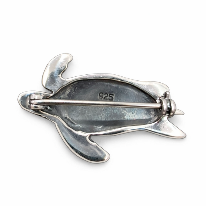 Sterling Silver Sea Turtle Brooch – 1.25" Turtle Pin Ocean Animal Jewelry