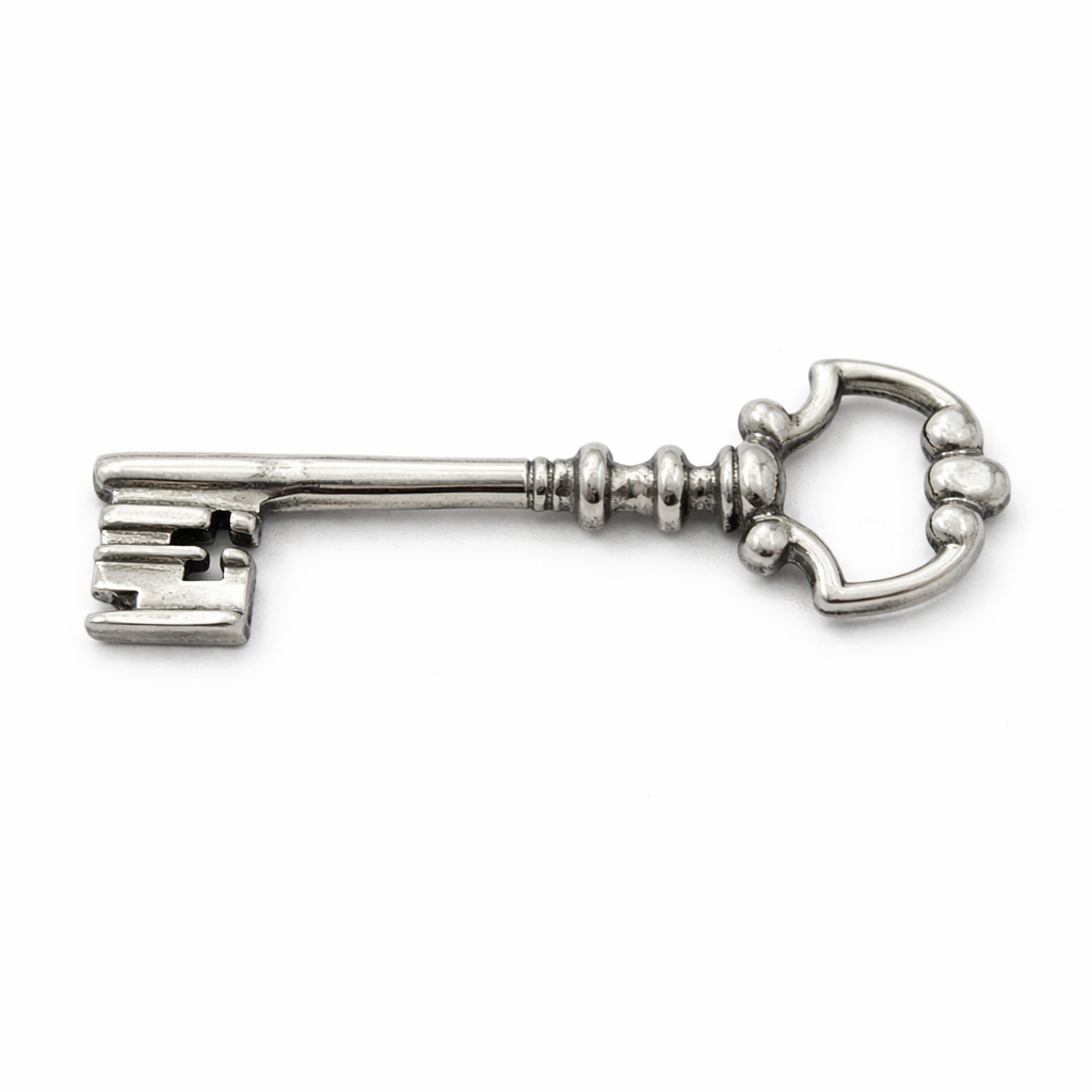 Sterling Silver Skeleton Key Charm – 1.6" Vintage Style Key Pendant (4g)