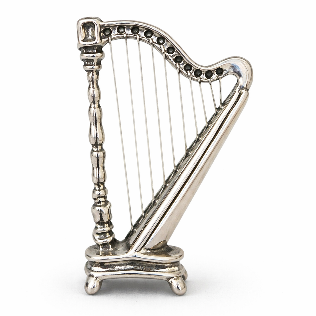 Sterling Silver Irish Harp Miniature – 1.65" Tall Decorative Harp (7g)