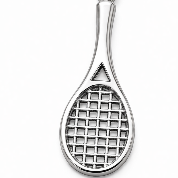 Sterling Silver Tennis Racket Charm – 1.9" Drop Pendant w/ Clasp