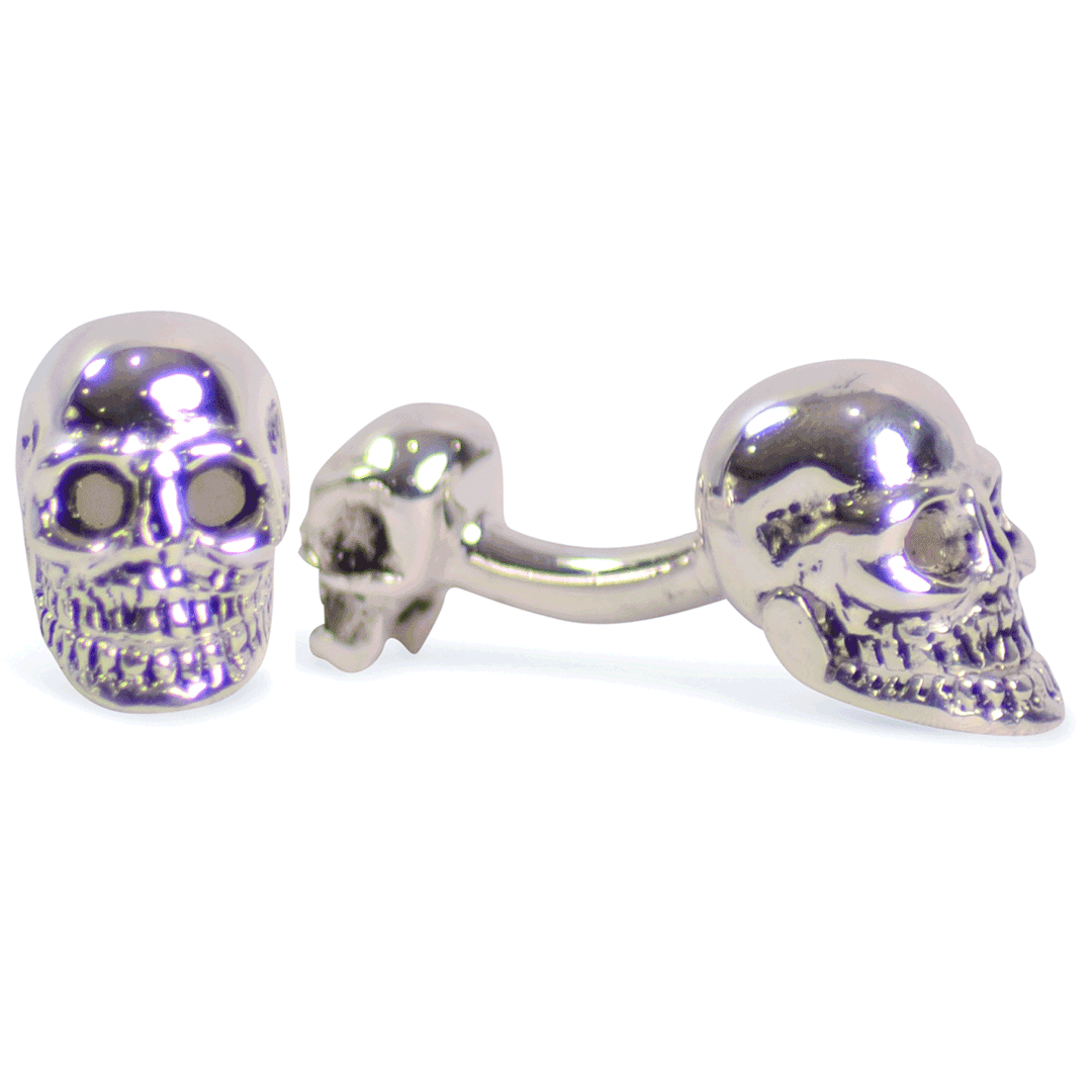 Movable Jaw Sterling Silver Skull Cufflinks | SilverAndGold
