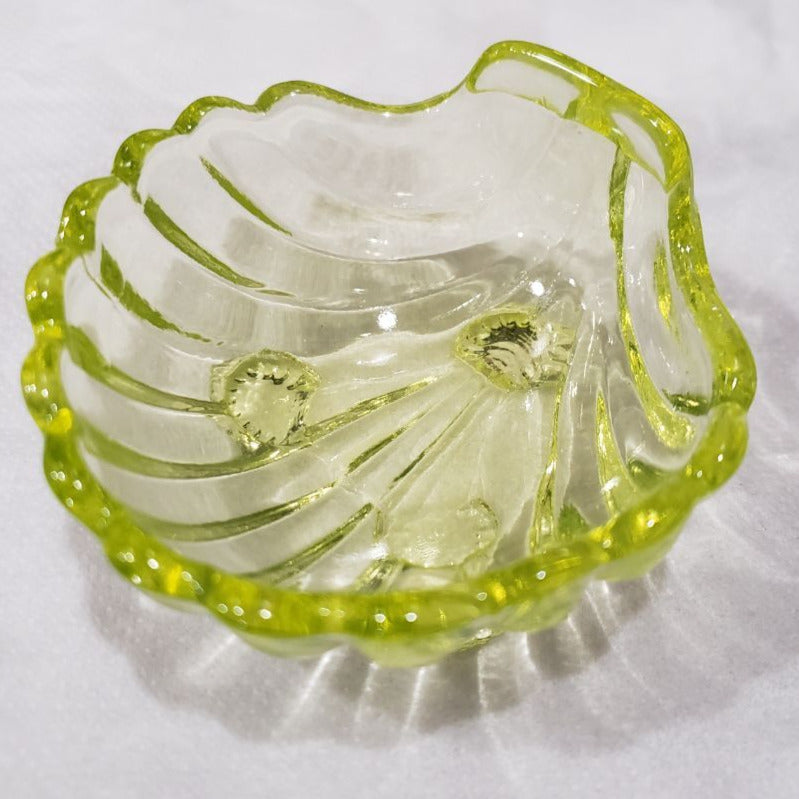 Footed Shell Yellow Hand Pressed Glass Ring Holder