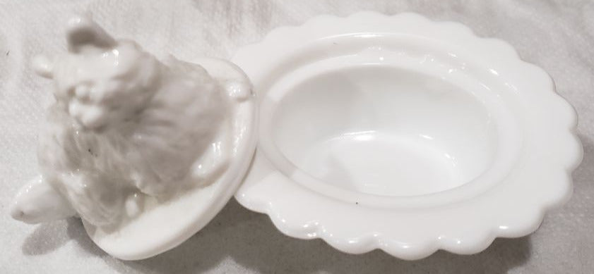 White Two-Piece Hand Pressed Glass Ring Holder