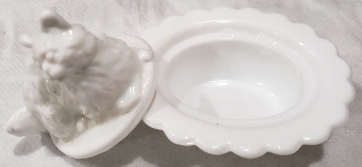 White Two-Piece Hand Pressed Glass Ring Holder