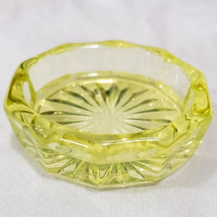 Yellow Vaseline Oval Hand Pressed Glass Ring Holder