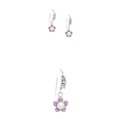 Created Pearl Flower Dangle Earrings