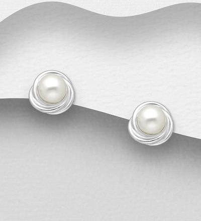 Created Pearl Silver Earrings