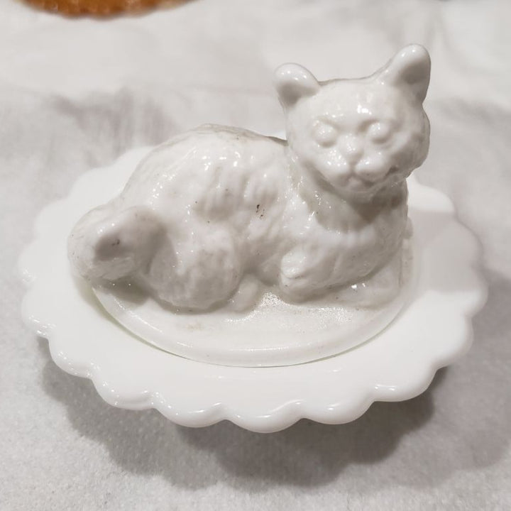 White Two-Piece Hand Pressed Glass Ring Holder