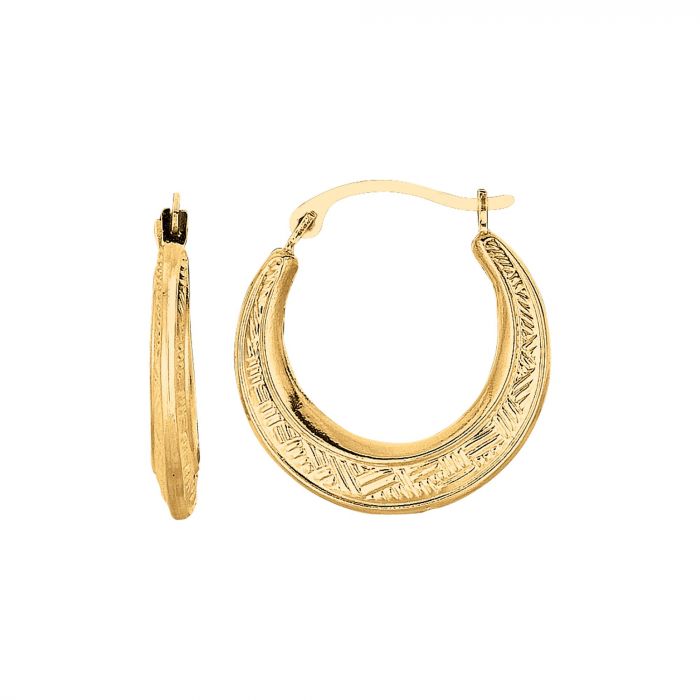 10K Gold Etched Pattern Hoop Earring