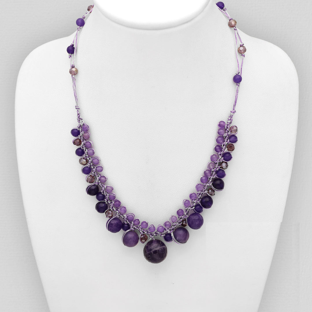 Purple Jade, Amethyst, & Crystal Necklace 18" - 20"