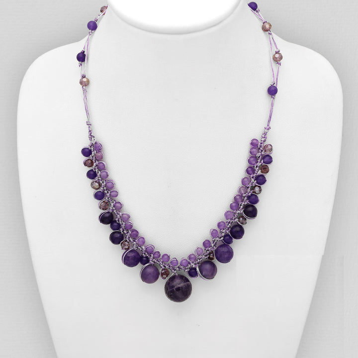 Purple Jade, Amethyst, & Crystal Necklace 18" - 20"