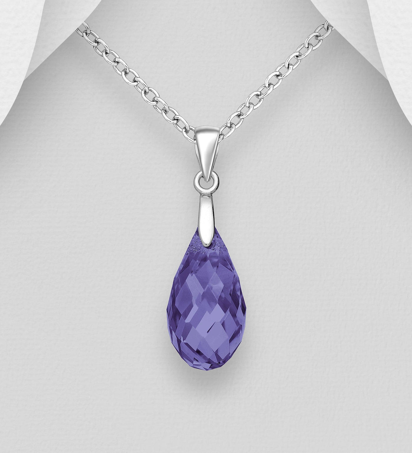 Purple Austrian Crystal Silver Necklace