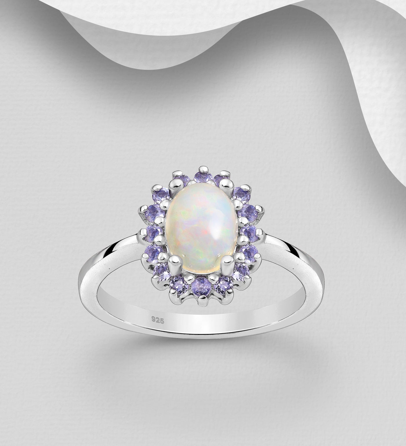 Opal & Tanzanite Halo Ring