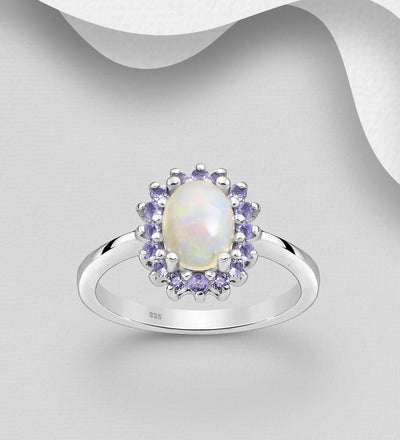 Opal & Tanzanite Halo Ring