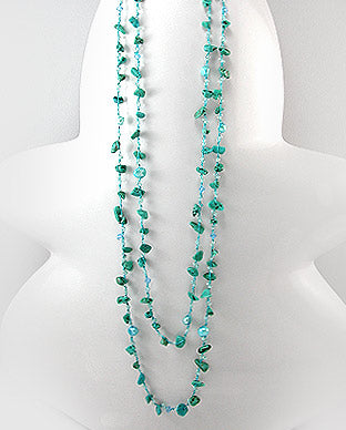 Reconstructed Turquoise. Pearl, and Crystal Necklace