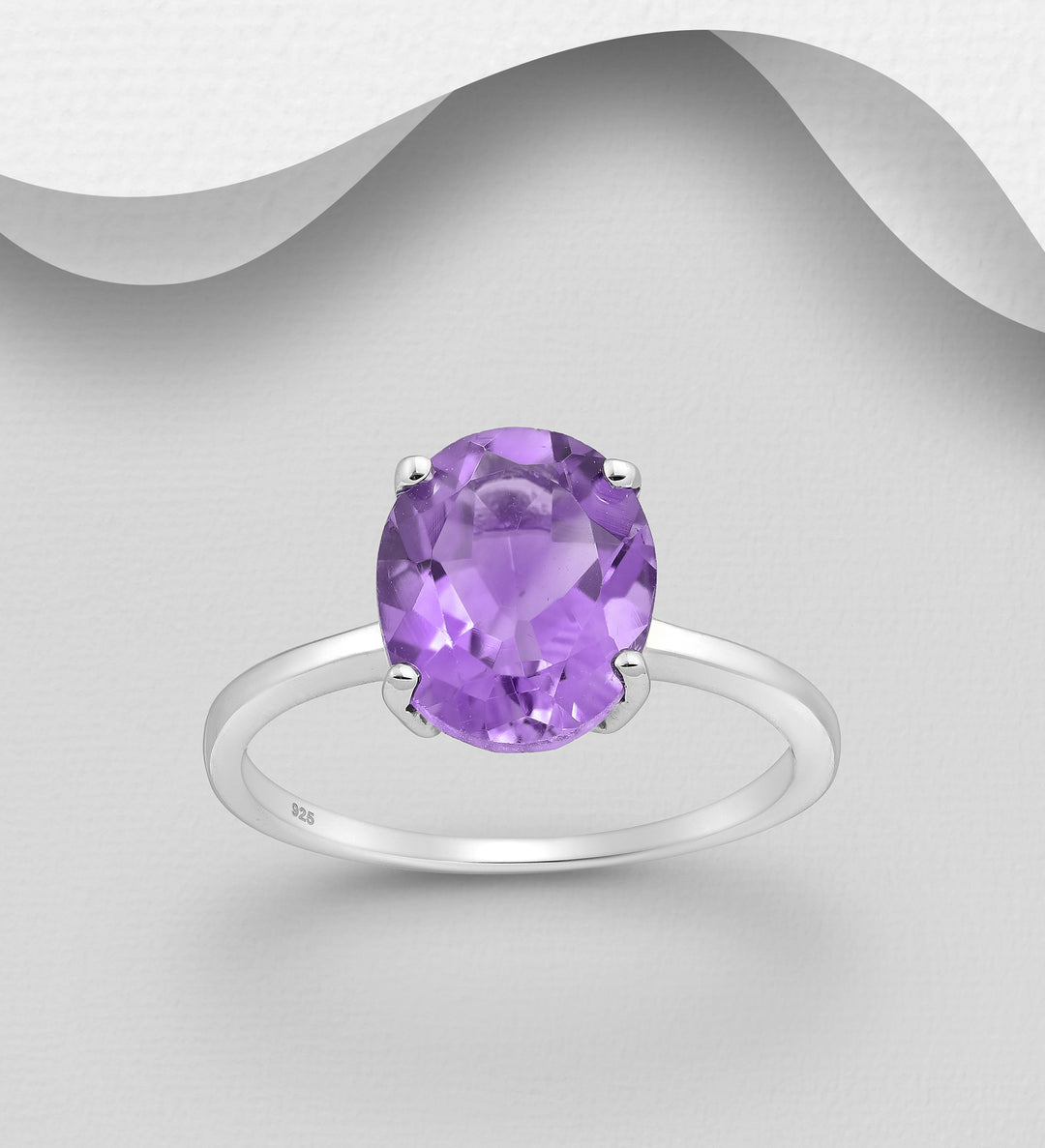 Oval Amethyst Silver Ring