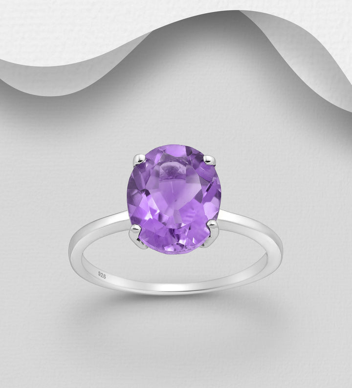 Oval Amethyst Silver Ring