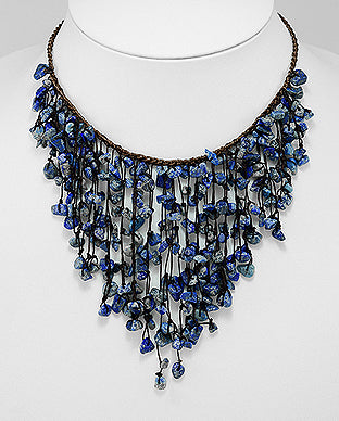 Lapis Lazuli Waterfall Necklace, 17" - 18.5"