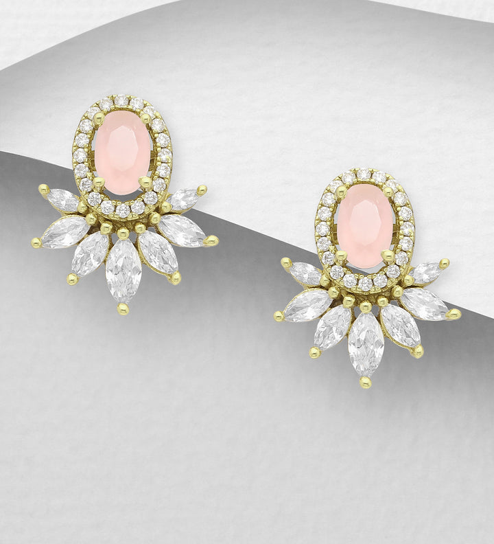 Pink Diamond Simulant Gold Earrings